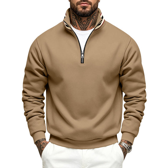 Herren Sweatshirt mit Halbreißverschluss und gestreiftem Stehkragen Shop Nory