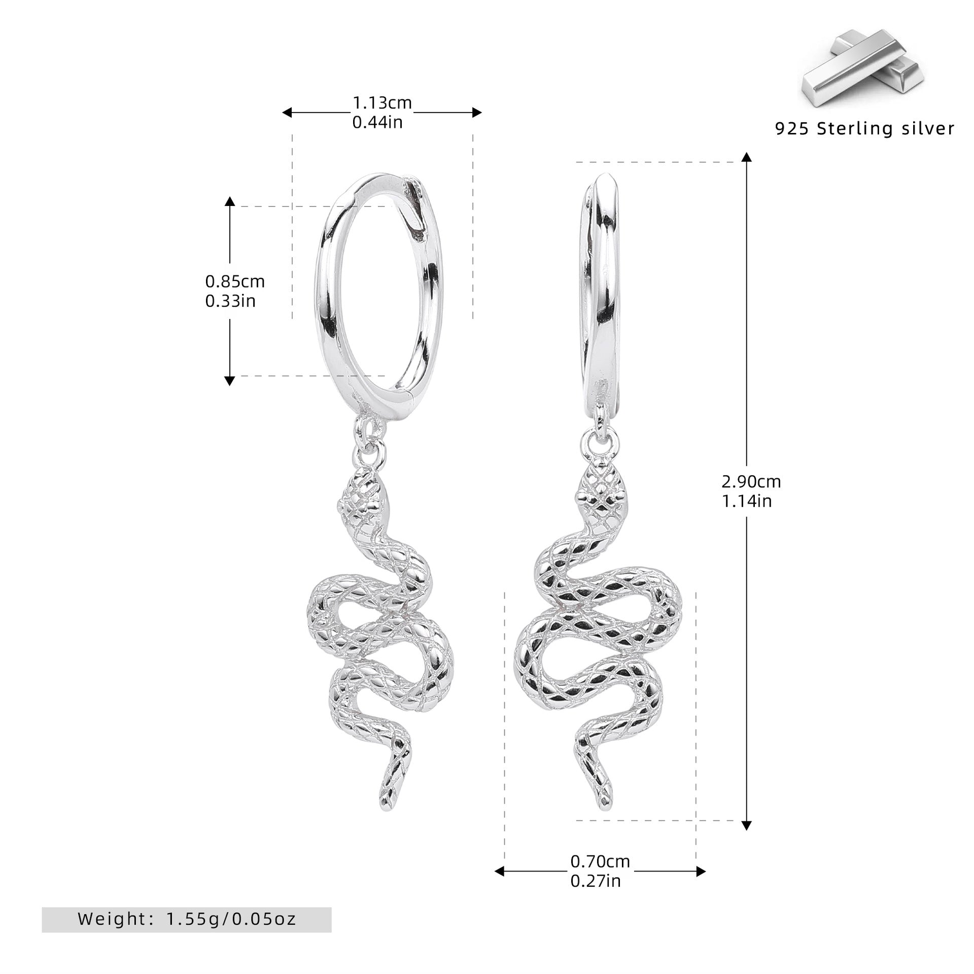 Damen Ohrhänger mit schlangenförmigem Design aus hochwertigem 925 Sterling Silber Shop Nory
