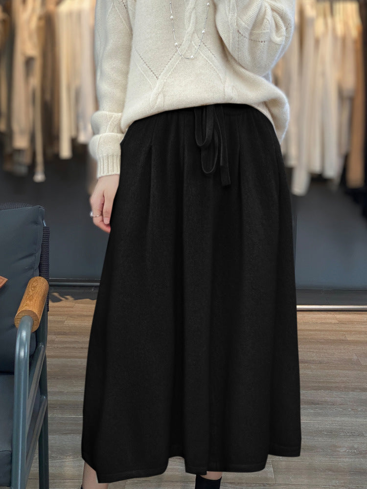 Damen Midilanger Kaschmir‑Optik Strickrock mit Falten und Kordelbund Shop Nory