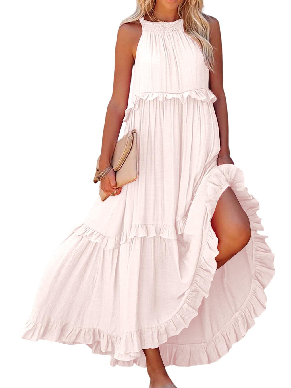Damen Maxikleid mit einem eleganten Volant-Design und lockerem Schnitt