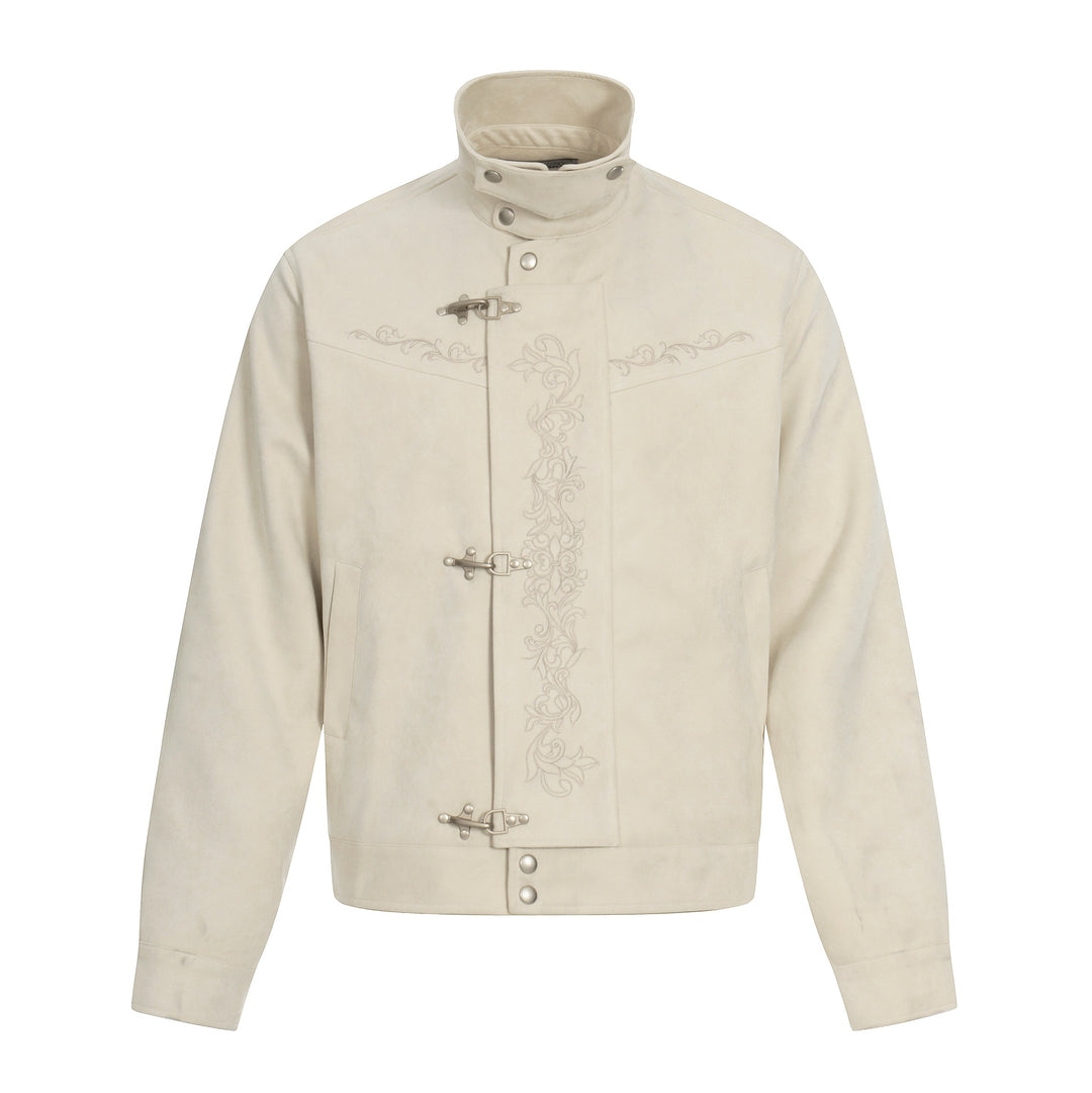 Herren Kurz geschnittener Veloursleder-Blouson mit Stehkragen, Zierstickerei und Knebelverschluss Shop Nory