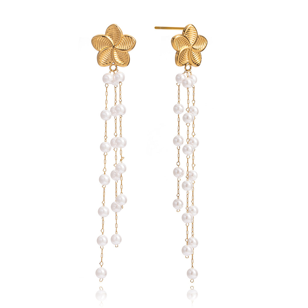 Damen Ohrhänger mit elegantem Blumenmotiv und schimmernden Perlen Shop Nory
