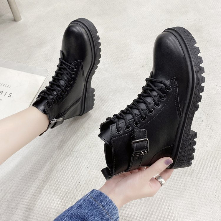 Damen Schnürstiefeletten mit robustem Profil und modischem Reißverschluss Shopnory