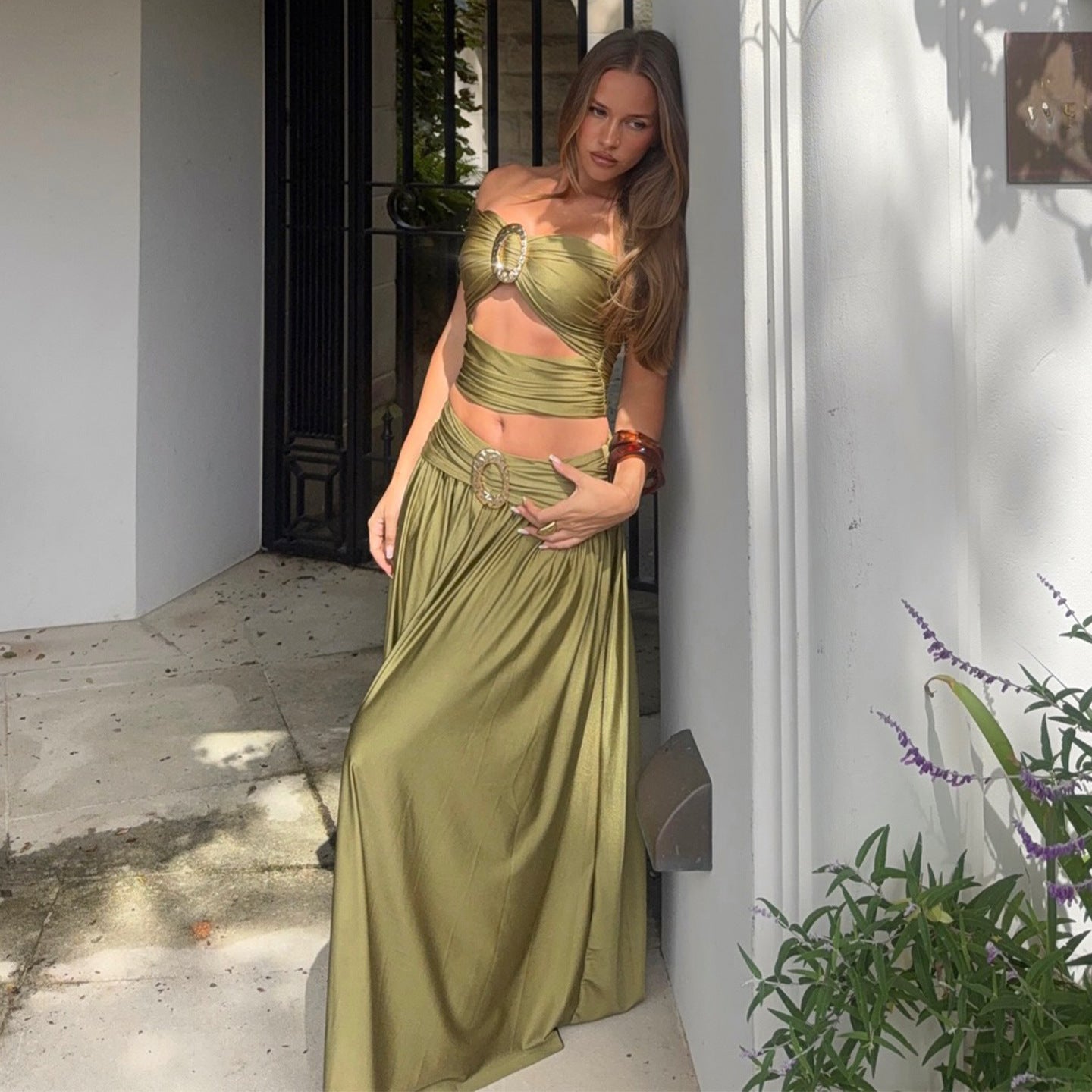 Damen Zweiteiliges Maxikleid mit raffiniertem Design und eleganten Details