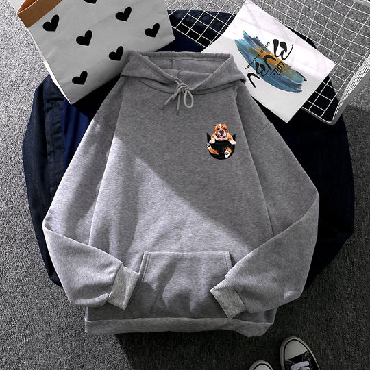 Unisex nan Kapuzenpullover mit Bulldoggen-Taschenpatch, oversized Schnitt und angerauter Fleece-Innenseite Shop Nory
