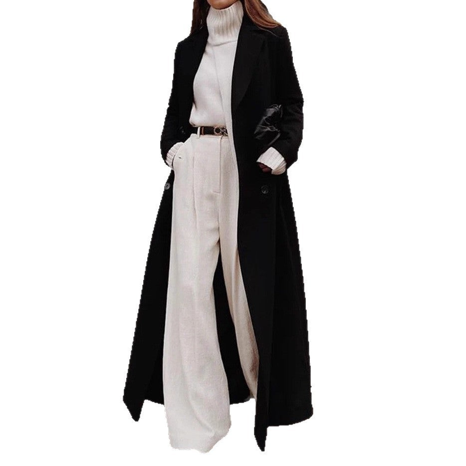 Damen Langer doppeltreihiger Wollmantel mit Reverskragen und taillierter Silhouette Shop Nory