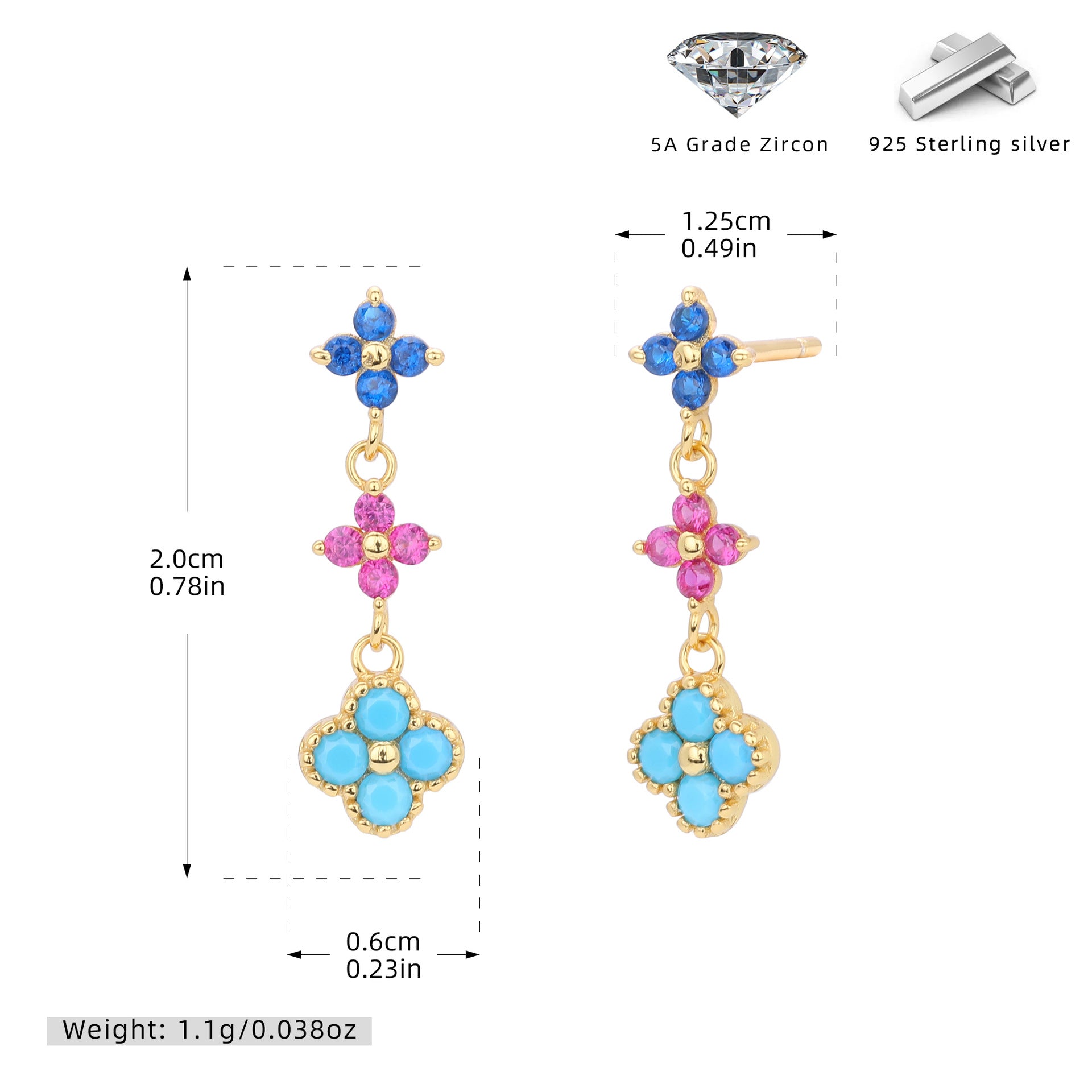 Damen Ohrhänger mit funkelnden Zirkonblüten aus hochwertigem 925 Sterlingsilber Shop Nory