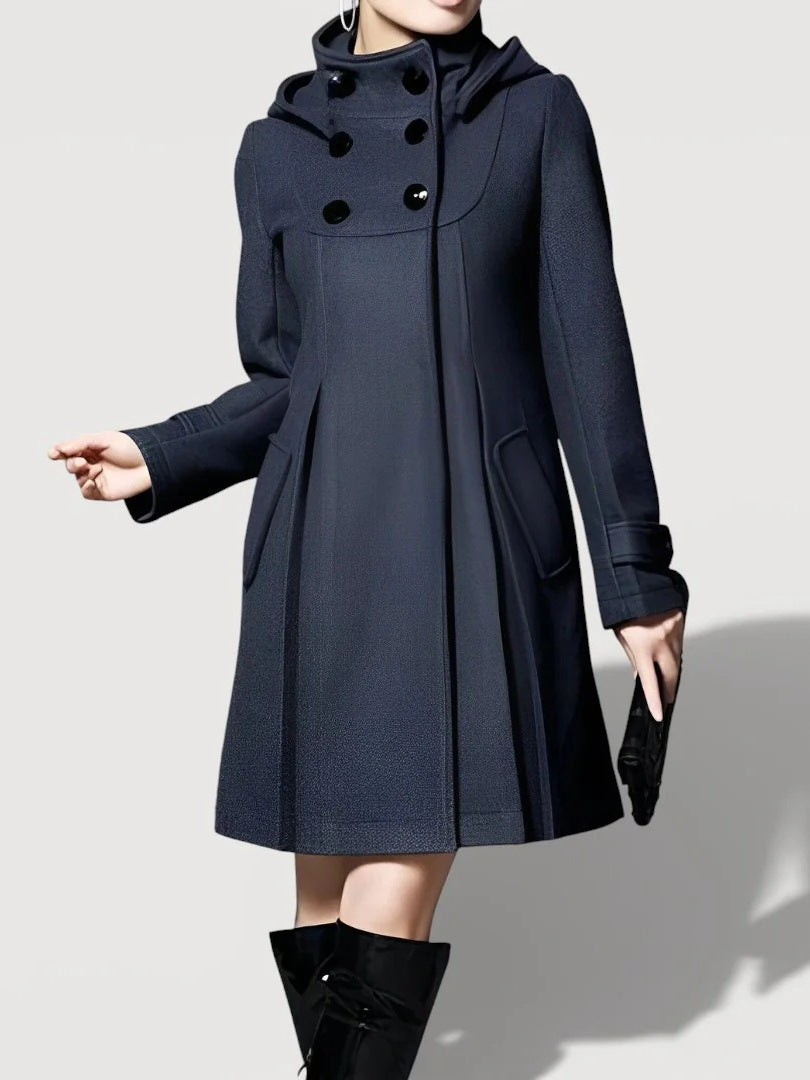 Damen Modische Übergangsjacke mit Kapuze und Knopfdetails