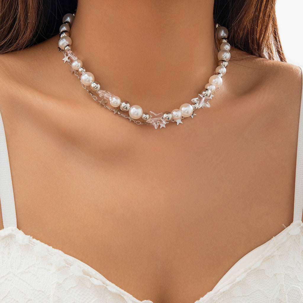 Damen exquisite Halskette mit Sternen und Perlen Shop Nory