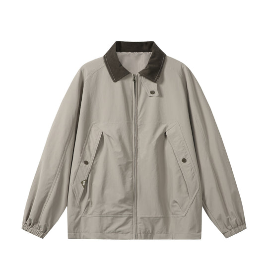 Unisex Kurz geschnittener Boxy-Blouson mit Cordkragen, Reißverschluss und Utility-Pattentaschen Shop Nory