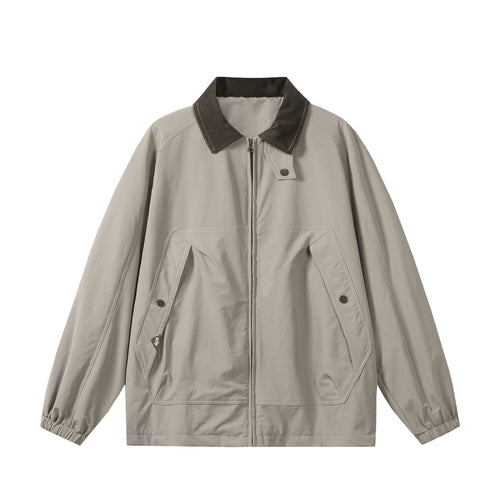 Unisex Kurz geschnittener Boxy-Blouson mit Cordkragen, Reißverschluss und Utility-Pattentaschen Shop Nory
