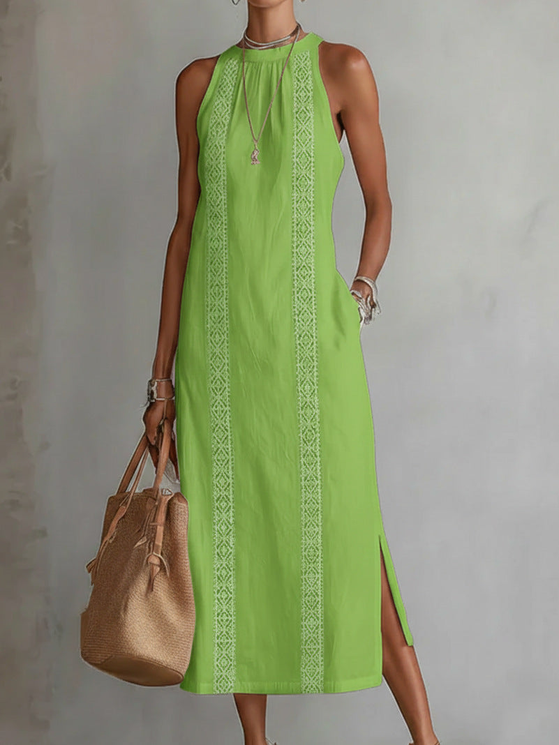 Damen Elegantes Sommer-Maxi-Kleid mit Spitzenapplikation und seitlichem Schlitz