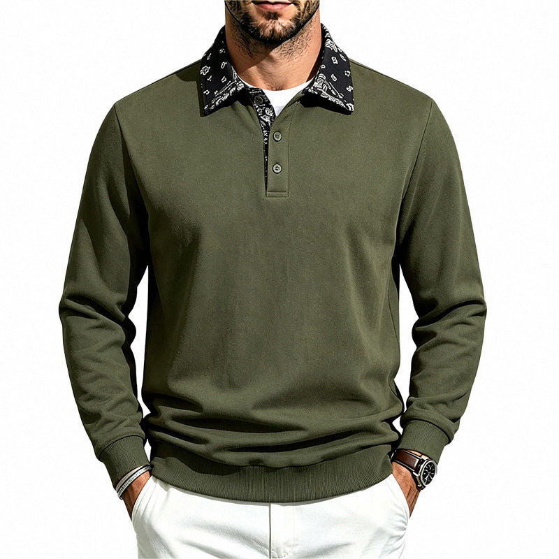 Herren Langarm-Polo aus Baumwollmischung mit kontrastierendem Hemdkragen Shop Nory