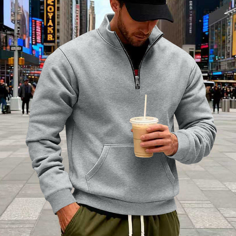 Herren Halbzip-Sweatshirt mit Kängurutasche und Stehkragen Shop Nory