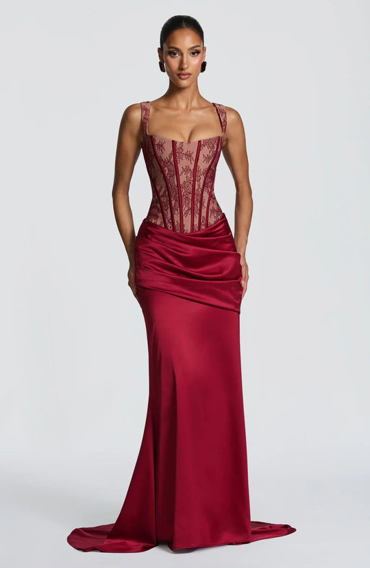 Damen Elegantes Abendkleid mit Korsett-Oberteil und drapiertem Rock Shopnory