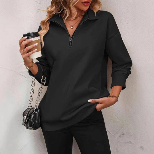 Damen Sweatshirt mit halbem Reißverschluss