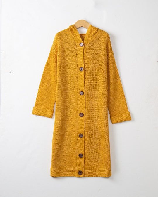 Damen Kapuzen-Longcardigan aus mitteldickem Rippstrick mit durchgehender Knopfleiste und lockerem Oversize-Schnitt Shop Nory