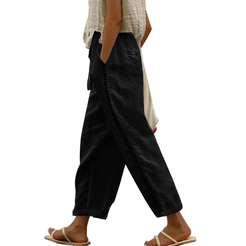 Damen lässige Leinenhose mit seitlichen Schneidern