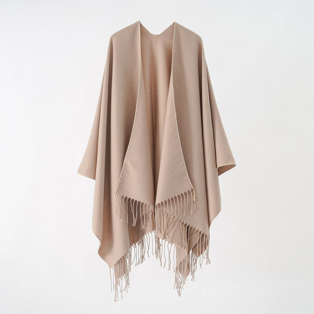 Damen Modischer Fransen-Poncho Aus Weichem Material mit Luxuriösem Fall