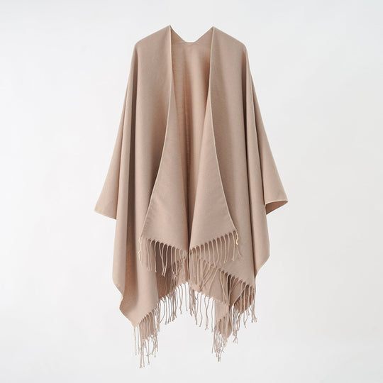 Damen Modischer Fransen-Poncho Aus Weichem Material mit Luxuriösem Fall