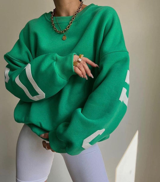 Damen Oversized Sweatshirt mit Blockprint-Ärmeln und weitem Drop-Shoulder-Schnitt Shop Nory