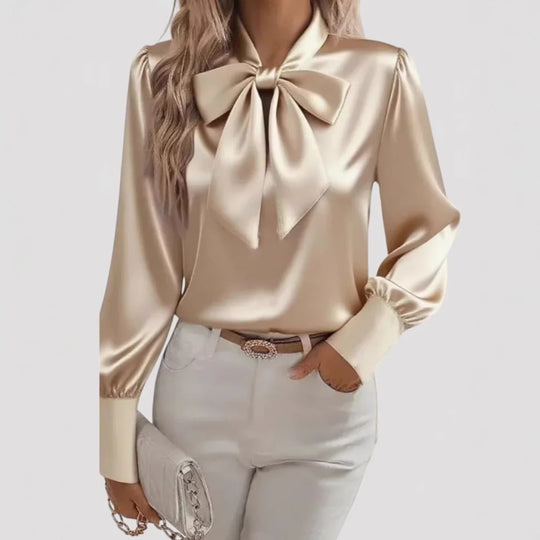 Damen elegante Bluse mit Schleifenkragen