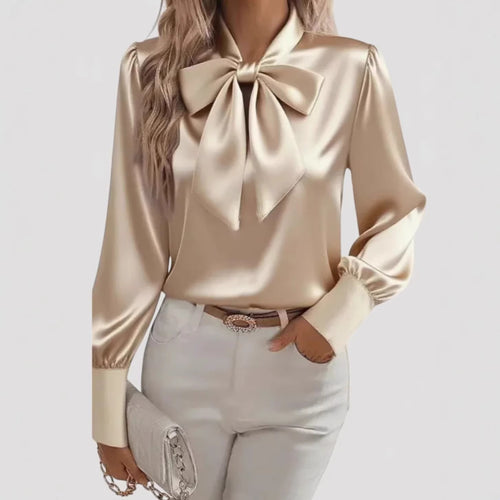 Damen elegante Bluse mit Schleifenkragen