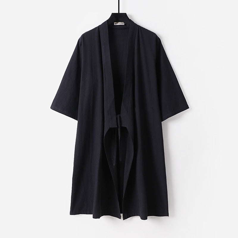 Unisex Oversize Kimono-Mantel aus Baumwollmischung mit Bindeband und Dreiviertelärmeln Shop Nory