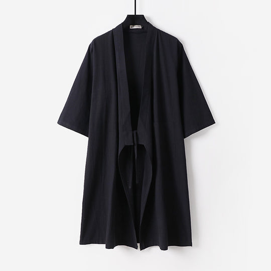 Unisex Oversize Kimono-Mantel aus Baumwollmischung mit Bindeband und Dreiviertelärmeln Shop Nory