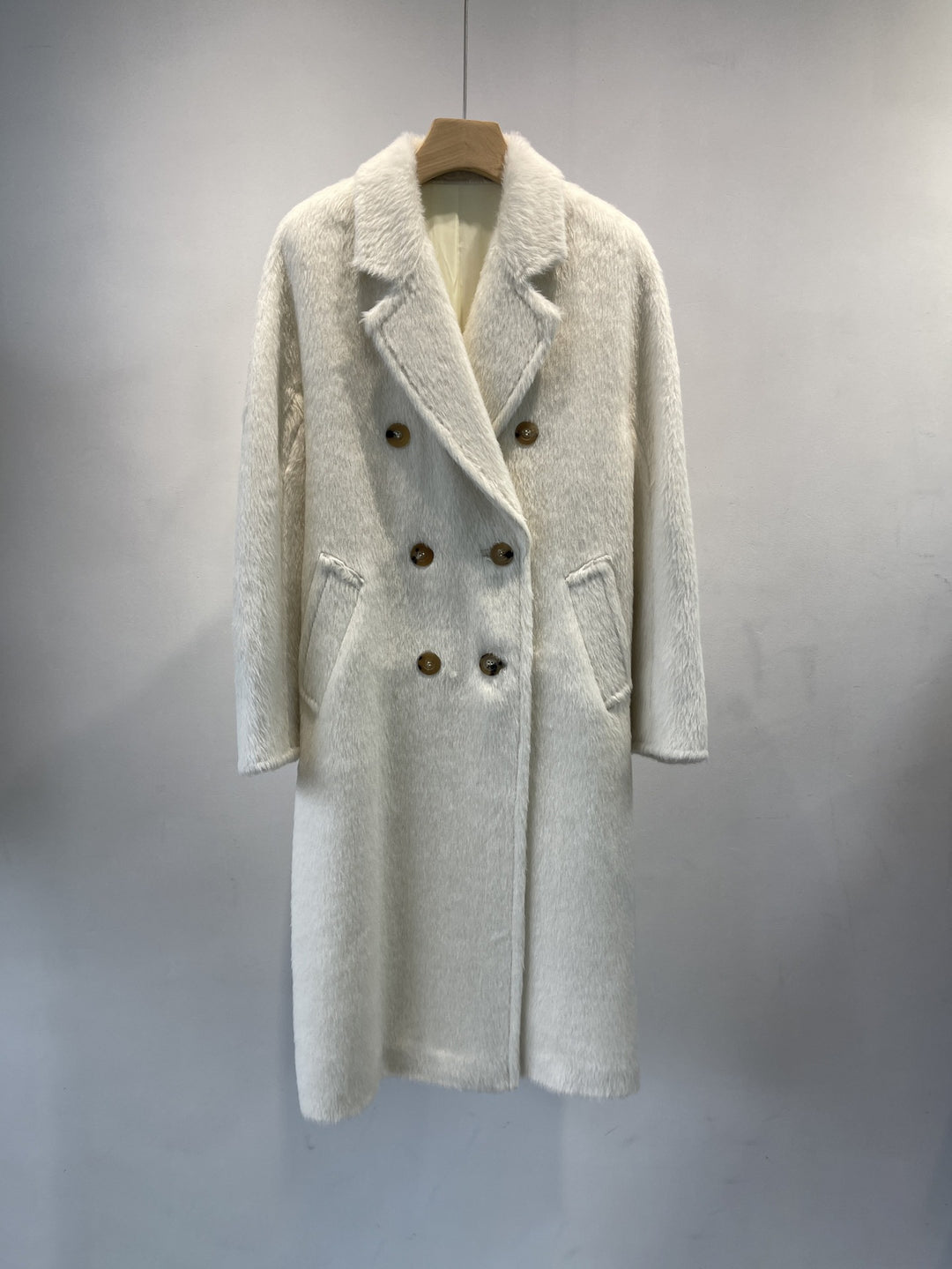 Damen Doppelreihiger Texturierter Wollmix Mantel Shop Nory