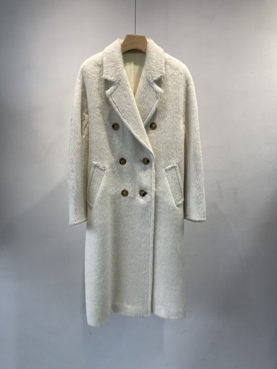 Damen Doppelreihiger Texturierter Wollmix Mantel Shop Nory