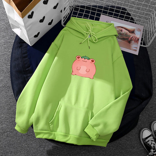Damen nan oversized Kapuzenpullover aus Microfleece mit Cartoonfrosch-Motiv und Kängurutasche Shop Nory