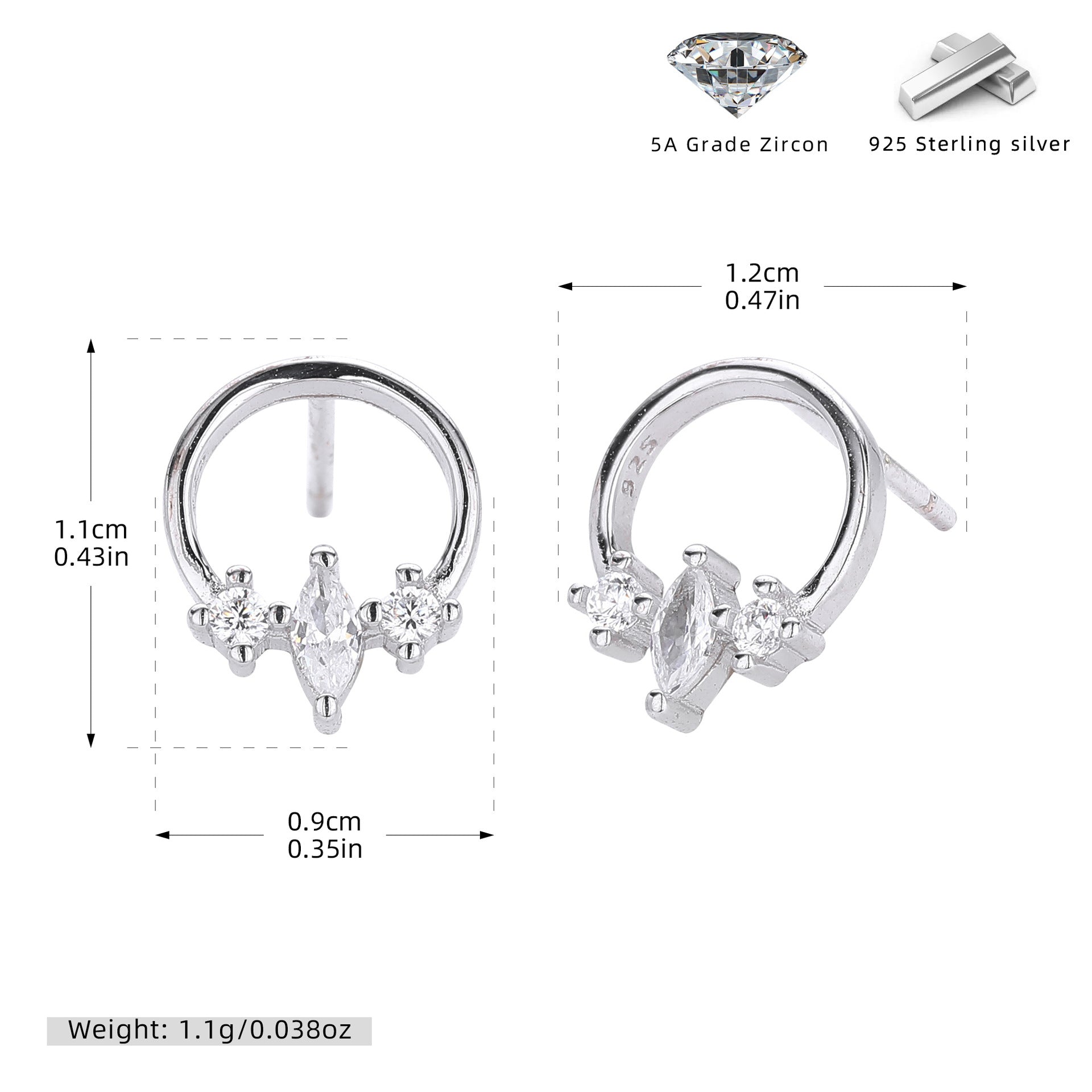 Damen Ohrstecker mit funkelnden, geschliffenen Zirkon-Akzenten aus hochwertigem 925 Sterling Silber Shop Nory