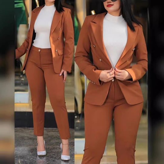 Damen nan tailliertes Business-Hosenanzug-Set mit doppelreihigem Reversblazer und schmal zulaufender Bundhose Shop Nory