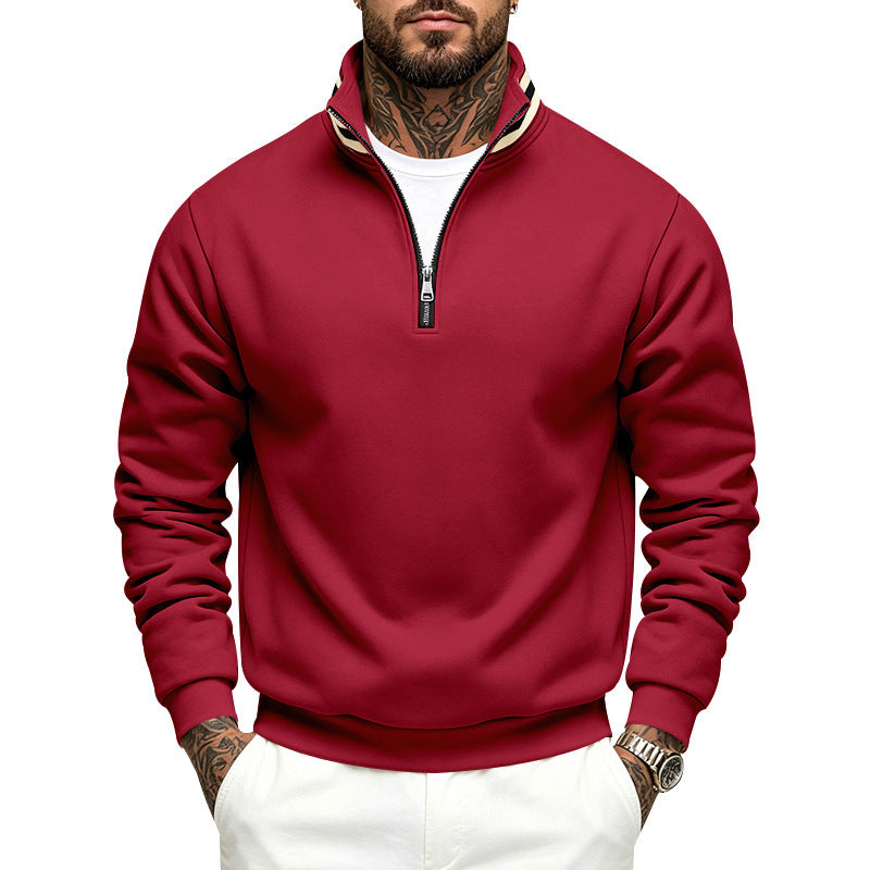 Herren Sweatshirt mit Halbreißverschluss und gestreiftem Stehkragen Shop Nory