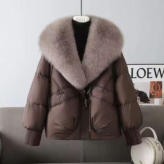 Damen nan kurze wattierte Jacke mit üppigem Fellkragen in Felloptik und taillierendem Kordelzug Shop Nory