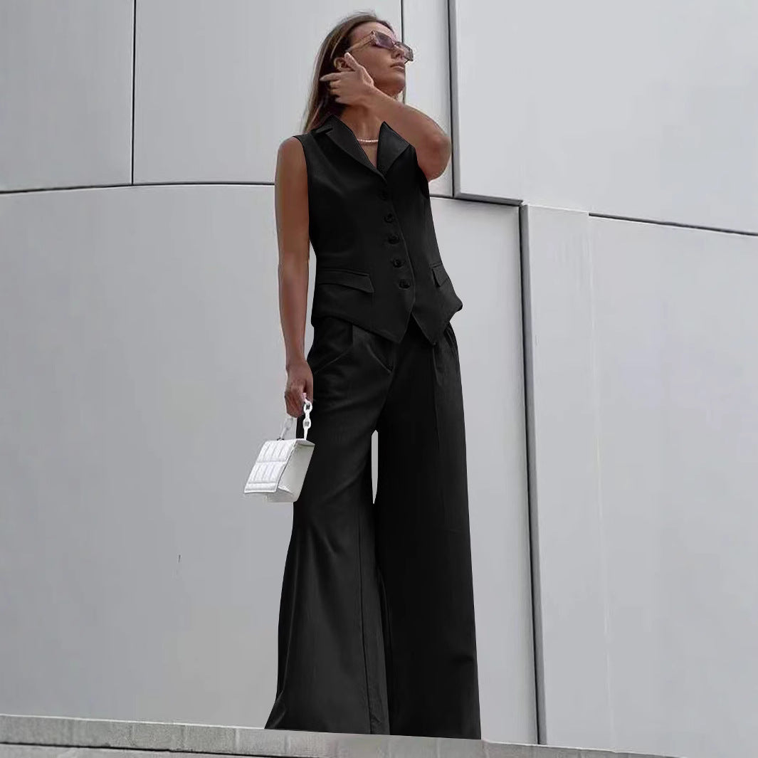 Damen Ärmelloses Tailoring-Zweiteiler mit taillierter Weste und weiter Marlenehose Shop Nory