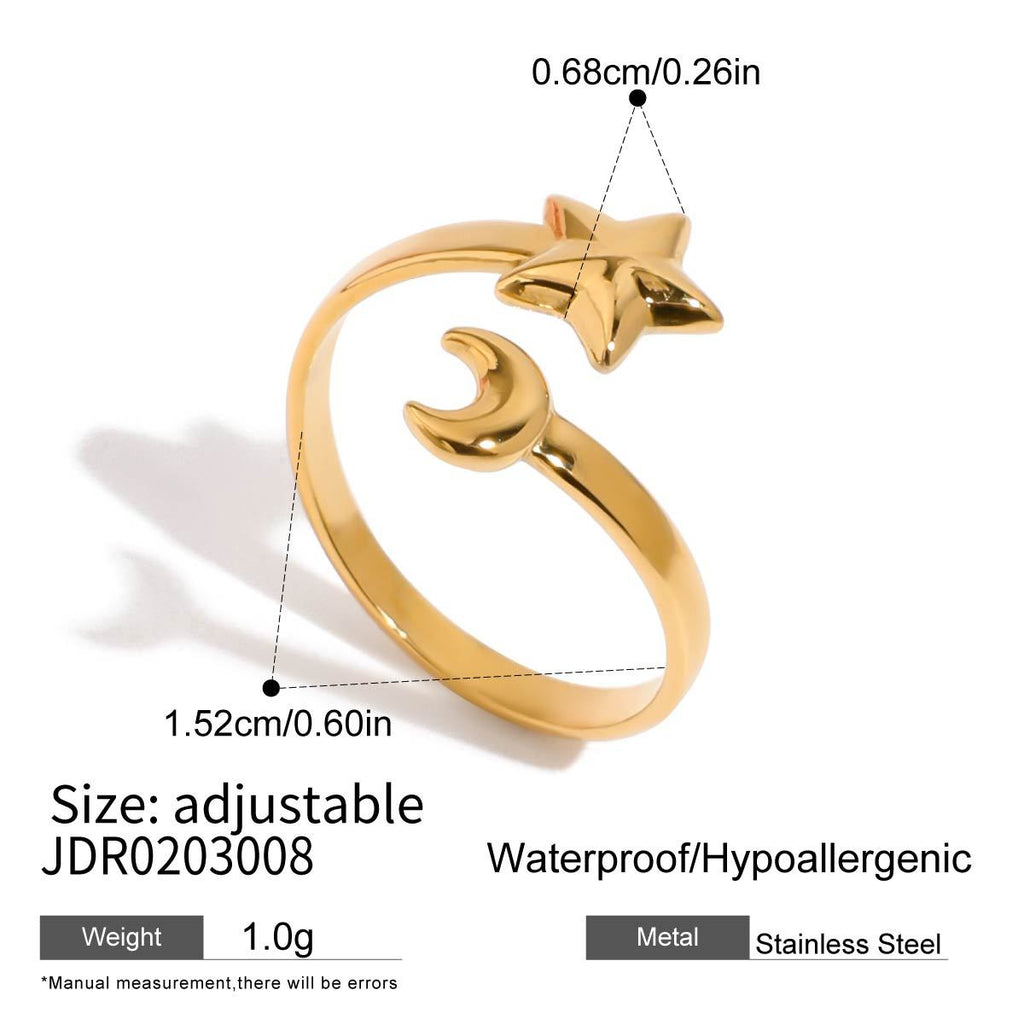Damen Offener Ring mit mondförmigem und sternförmigen Design Shop Nory