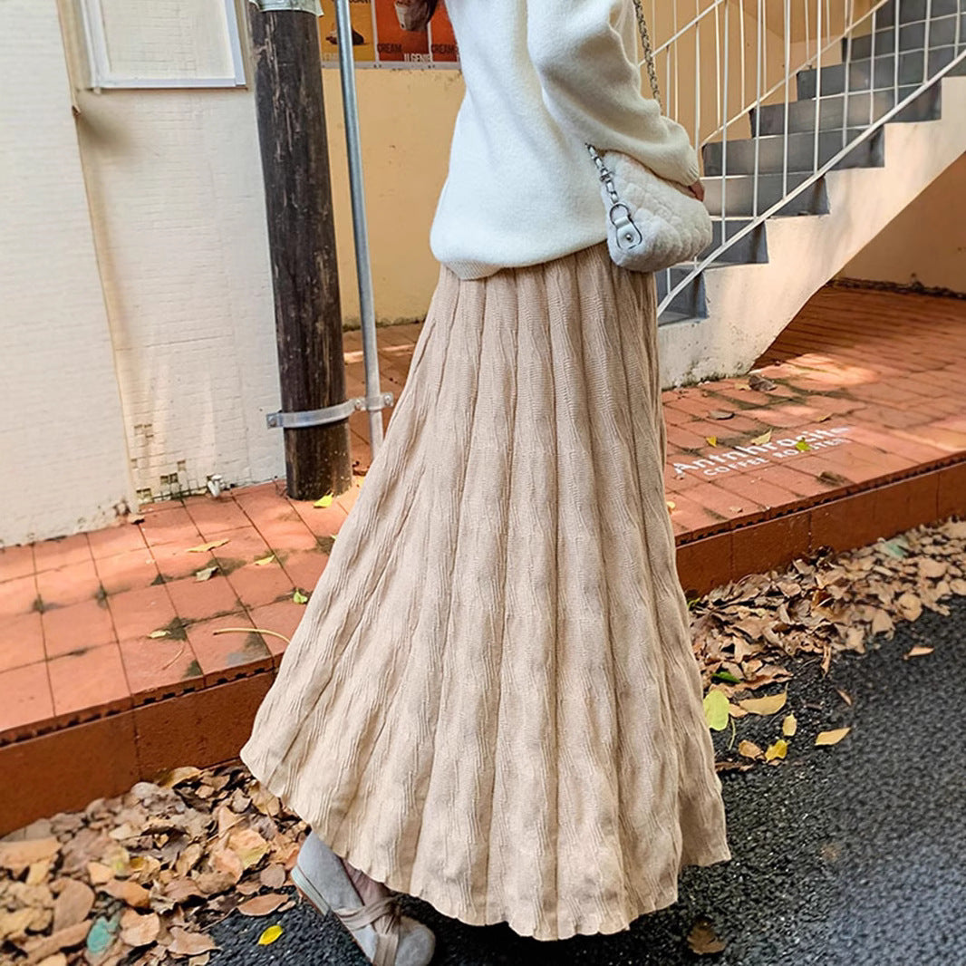 Damen Langer, eleganter Strickrock mit feinem Wellenmuster Shop Nory