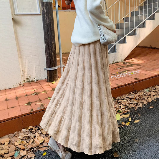 Damen Langer, eleganter Strickrock mit feinem Wellenmuster Shop Nory