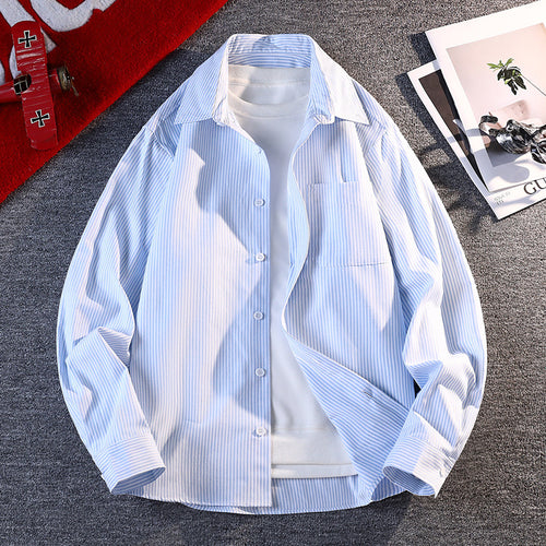 Herren gestreifte Overshirt Hemdjacke aus Baumwollmischung mit Brusttasche Shop Nory