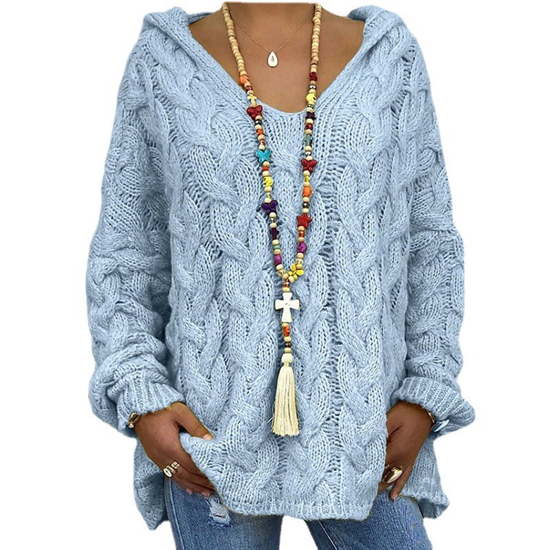 Damen nan grob gestrickter Kapuzenpullover mit Zopfmuster und weitem Oversize-Schnitt Shop Nory