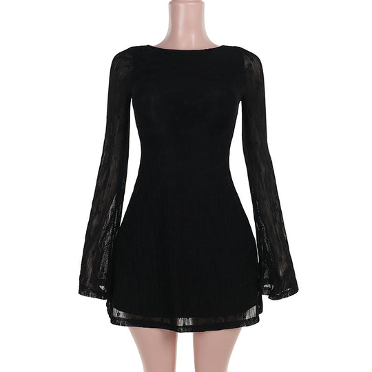 Damen A‑Linien‑Spitzenminikleid mit Bootneck, taillierter Silhouette und transparenten Glockenärmeln Shop Nory