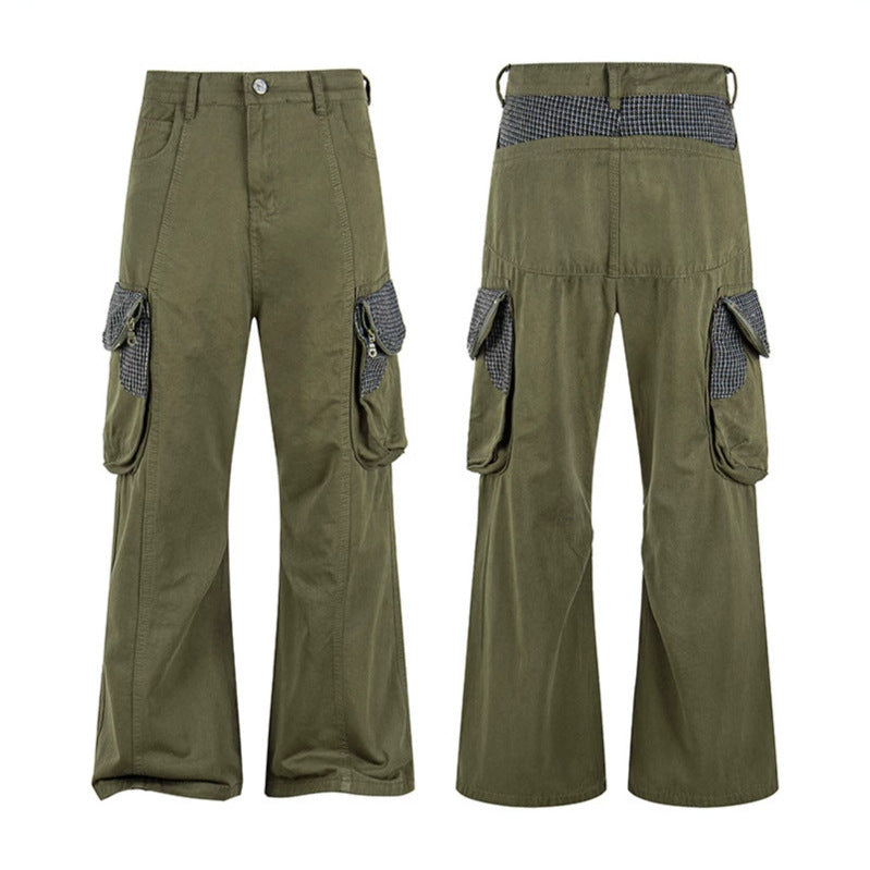 Damen Cargo-Hose mit weitem Bein, Utility-Taschen und Karomuster-Details Shop Nory