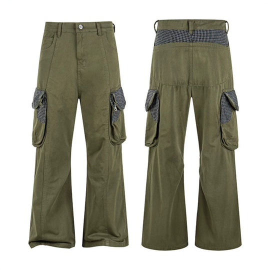 Damen Cargo-Hose mit weitem Bein, Utility-Taschen und Karomuster-Details Shop Nory