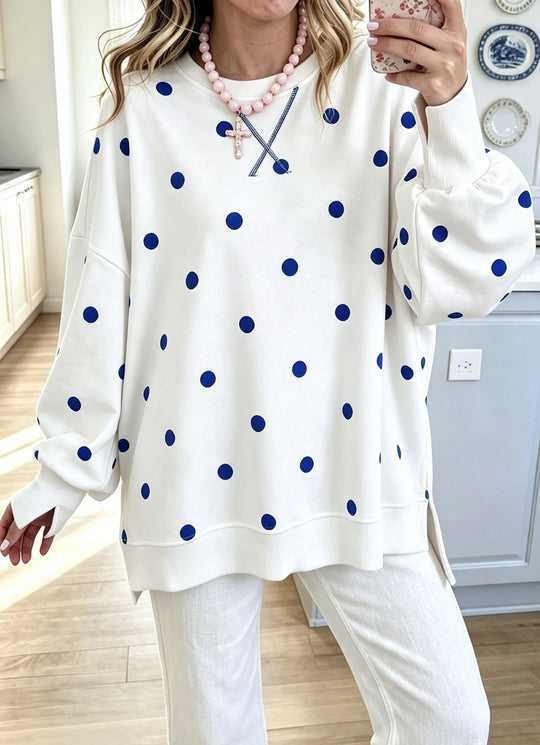 Damen Oversize-Sweatshirt mit Puffärmeln, Polka-Dots und Seitenschlitzen Shop Nory