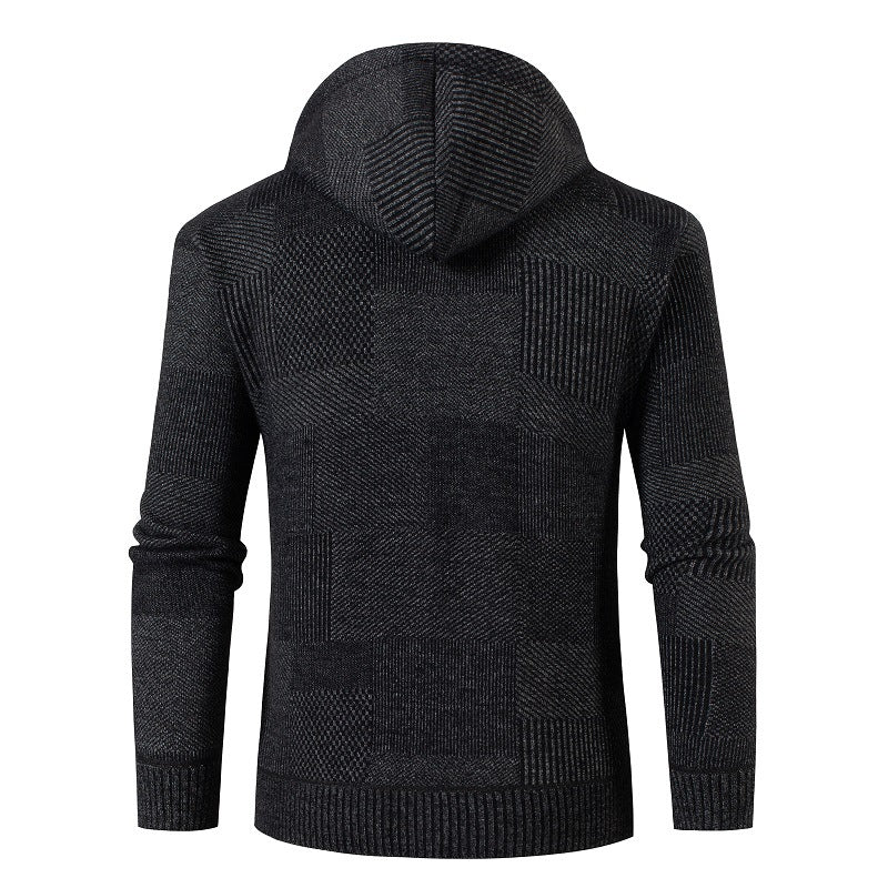 Herren Strukturierter Strick-Zip-Hoodie mit gefütterter Kapuze und grafischem Patchmuster Shop Nory