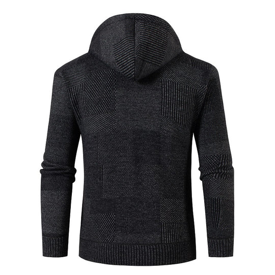 Herren Strukturierter Strick-Zip-Hoodie mit gefütterter Kapuze und grafischem Patchmuster Shop Nory
