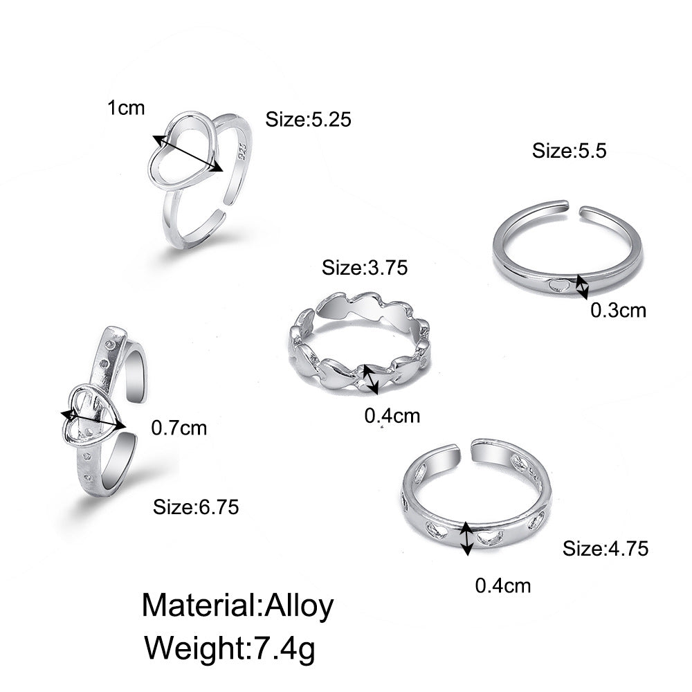 Damen Ring-Set mit kreativen Herz- und Strukturdesigns Shop Nory