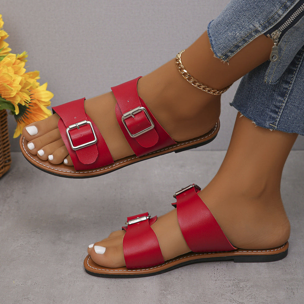 Damen elegante sandalen mit doppeltem Schnallenverschluss